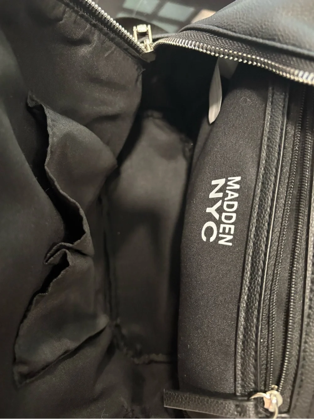 Madden NYC Black Mini Backpack with Front Zip Pockets